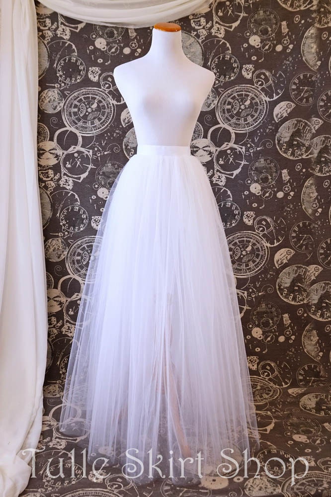 White Tulle Over Skirt Adult Full Length Tutu Wedding Skirt 8766