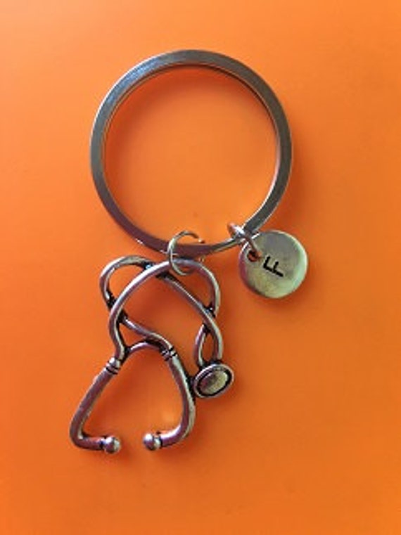 Stethoscope keychain Stethoscope Key Ring Initial by RosaThread
