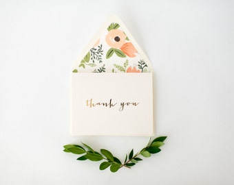 gold foil thank you cards + lined envelopes (set of 10) // wedding thank you card // lola louie paperie