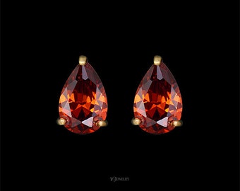 Drop Stud Earrings - Amber Earrings - Teardrop Earring - Pear Earrings - Wedding Earrings - Cubic Zirconia Earrings - Cognac Earrings-AE0149
