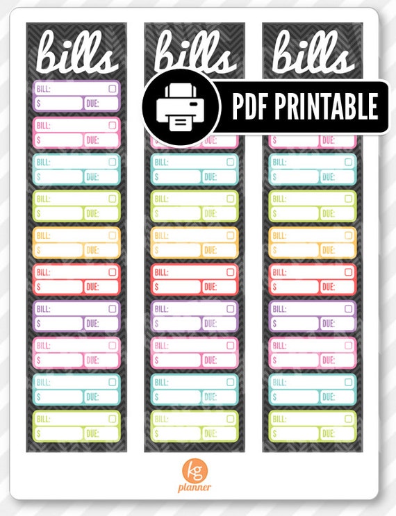 Bills Sidebar PDF PRINTABLE Planner Stickers for by PlannerPenny