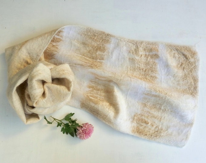 Felted scarf Fall felt scarf Ivory Felt scarves Nunofelted scarf Merino wool scarf Winter scarf Long scarf Ecofriendly scarf Gift for her