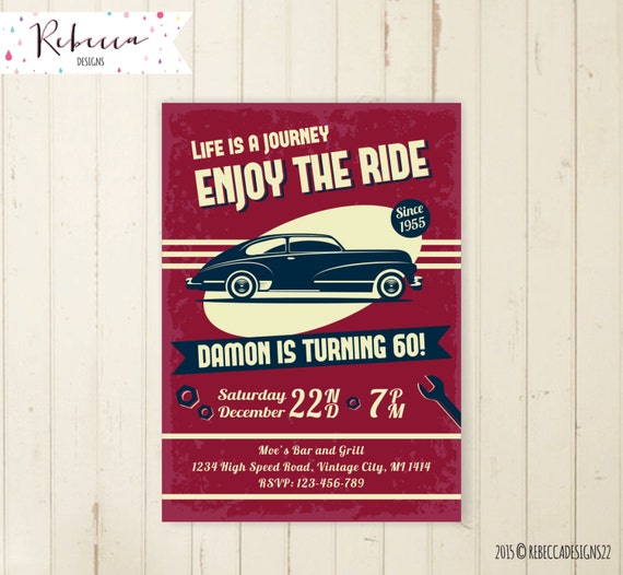 car birthday invitation car invitation vintage car 21st