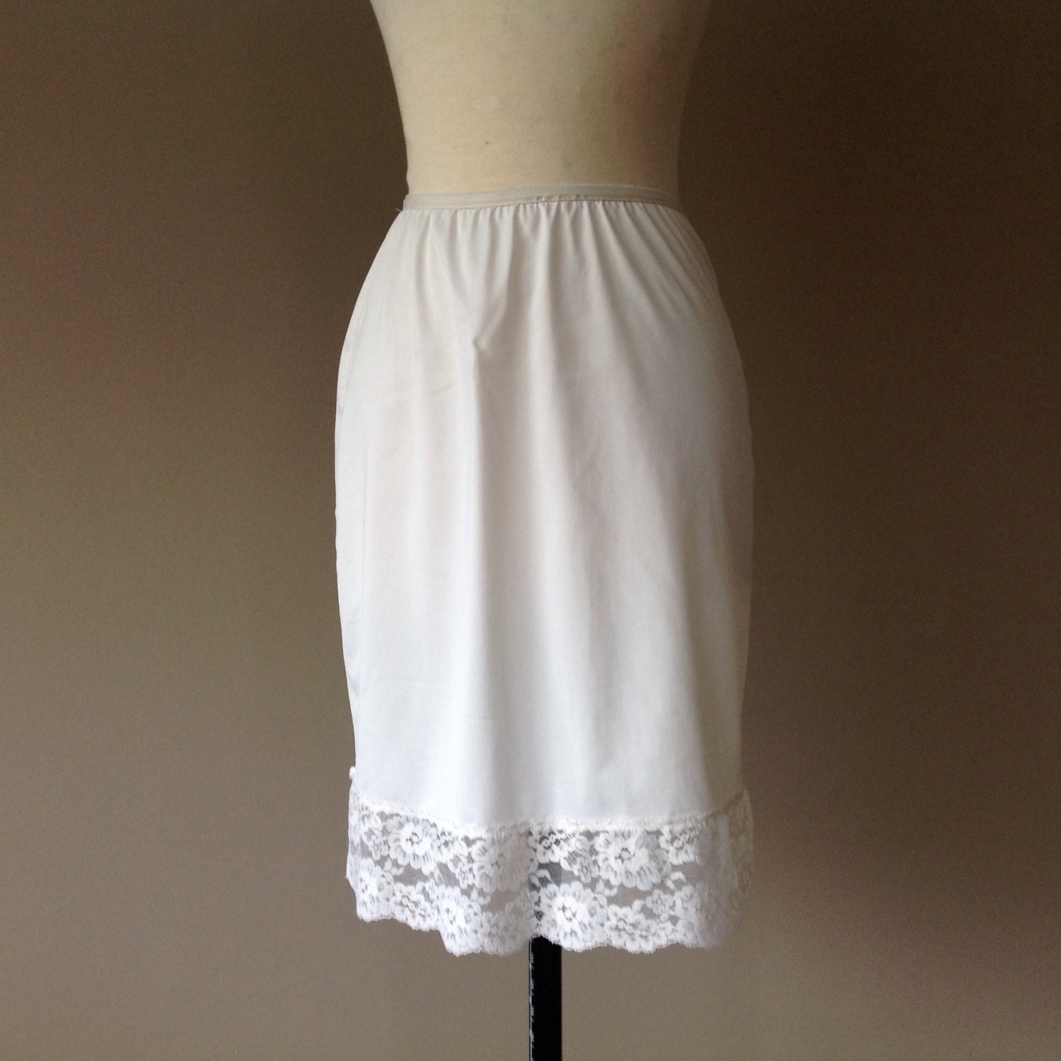 S / Half Slip / Skirt Extender / White Nylon with Lace by LustNLux