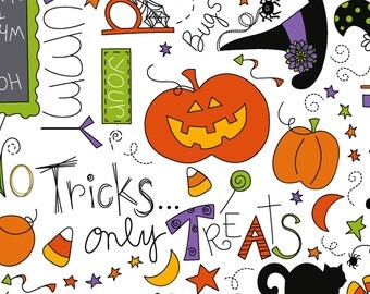 Halloween Quilt Fabric, Maywood Studio Mind Your Mummy, Kimberbell MAS8211 W, Halloween Words Fabric, 100% Cotton Halloween Fabric
