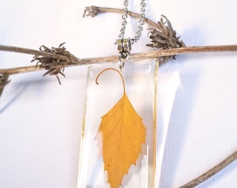 Resin Leaf - Fall Necklace - Real Leaf Necklace - Resin Jewelry - Autumn Jewelry - Fall Jewelry - Birch Leaf - Nature Jewelry - Christmas