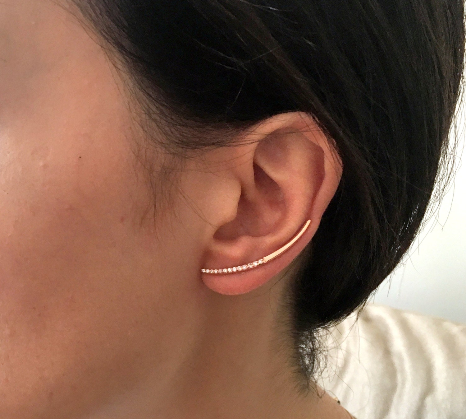 Rose Gold Ear Bar / Ear cuff earrings/ Gold by HappyWayJewelry