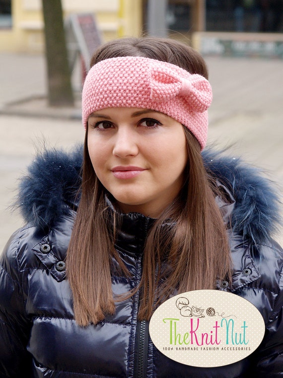 on SALE 50 Knitted Bow Headband Pink Bow Ear by TheKnitNut