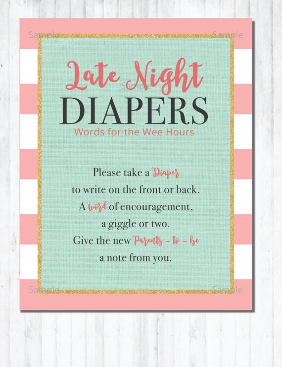Late Night Diapers Sign Personalized Baby shower SIGN