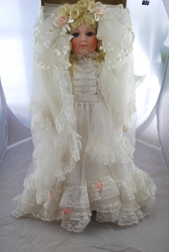 Bride Doll in Porcelain Wedding Dress Victorian Collectible