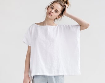 Oversized linen summer top / Square linen top / Washed linen blouse
