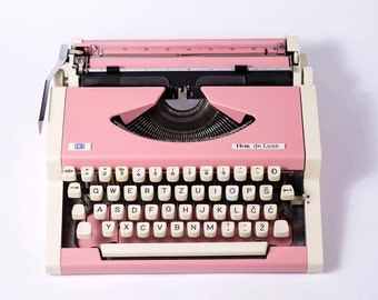 Vintage Typewriter Wedding decoration Pink Bridal gift, girl's room decor, blush, Olympia Traveller De Luxe, Portable Manual typewriter