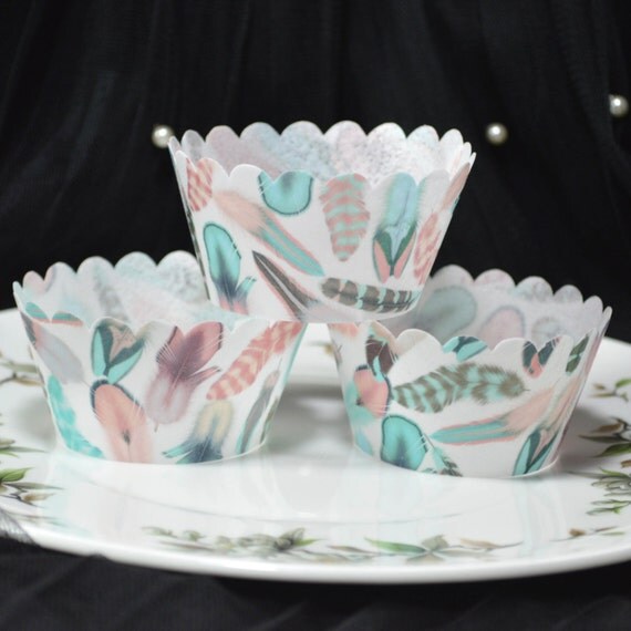 Edible Cupcake Wrappers Feathers Cotton Candy Chintz x12 Wafer