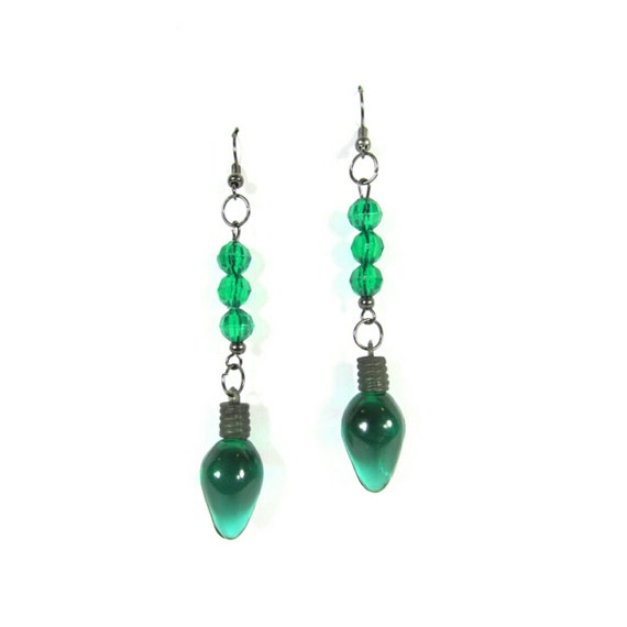 sale green christmas light bulb dangle earrings by sale green christmas light bulb dangle earrings by