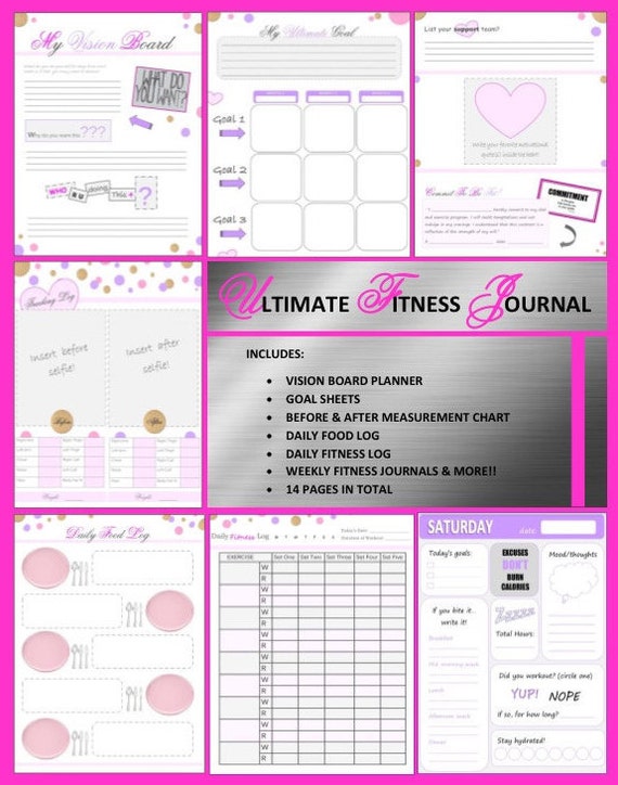 PRINTABLE Health and Fitness Journal / Fitness Planner.