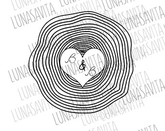Initials Tree Rings Carving SVG, Tree SVG, Valentines SVG, Wedding svg, Cricut designs, silhouette designs, dxf, jpg, png