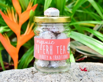 Organic Pu-erh Tea in a JAR 15pc. / Traditional Chinese Tea / Organic Tea / Fair-trade Tea / Naturally Sourced Tea / Herbal Tea / Health Tea