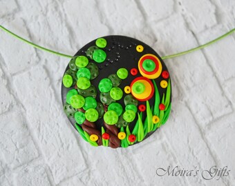 Midsummer's Night Dream - Polymer clay jewelry - Unique pendant - Handmade necklace