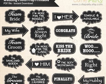 Wedding Photo Booth Prop, Chalkboard Wedding Speech Bubble Photo Booth Prop, Instant Download, Party Printable