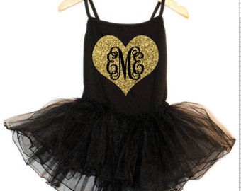 Toddler Tutu Dress with Monogram, Toddler Dress, Black Leotard Toddler, Dance Class Tutu Dress. Ballet Leotard Tutu, Black Tutu Dress