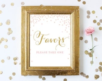Bridal Shower Favors Please Take One Sign Printable 8x10 . Blush Pink and Gold Glitter Bridal Shower Signs . Wedding Sign Instant Download