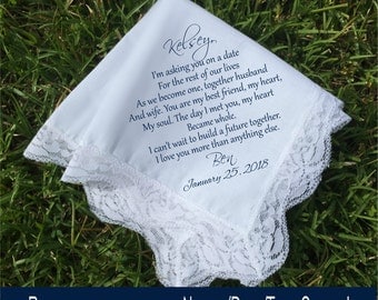Bride gift from groom Something Blue fiance gift bridal gift for bride Wedding Handkerchief PRINTED handkerchief wedding keepsake (H 053)
