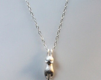 Hanging Cat Sterling Silver Necklace, Little Kitty Cat Necklace in Shiny or Matte Finished Silver with Sterling Silver Chain, Cat Lover Gift