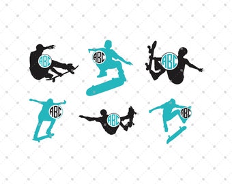 Skateboarding Monogram Frames SVG EPS DXF Cut Files Cricut Silhouette Studio Vinyl Cutters Vector Graphic