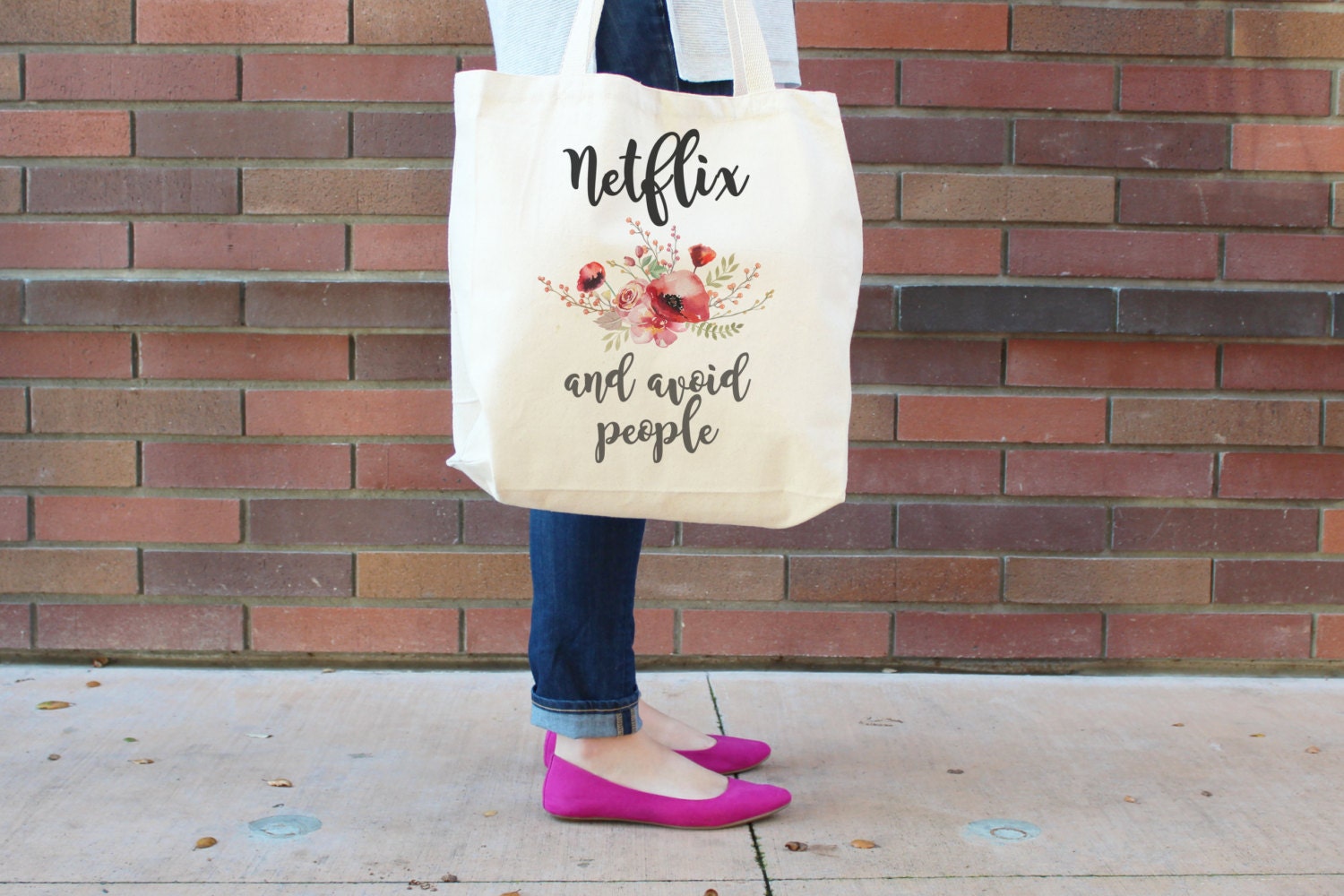 Farmers market tote, funny tote bag, market bag, netflix and avoid people, unique tote, hipster gift, printed tote bag, back to school