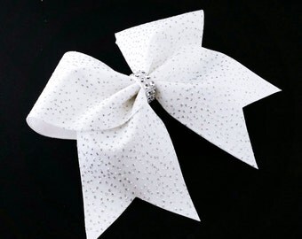 Glitter cheer bow, white cheer bow, cheer bows, cheerleading bow, cheerleader bow, cheer camp bow, cheer tryouts bow, cheer bow, white bow