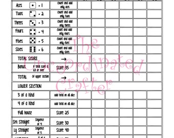 yahtzee score card etsy
