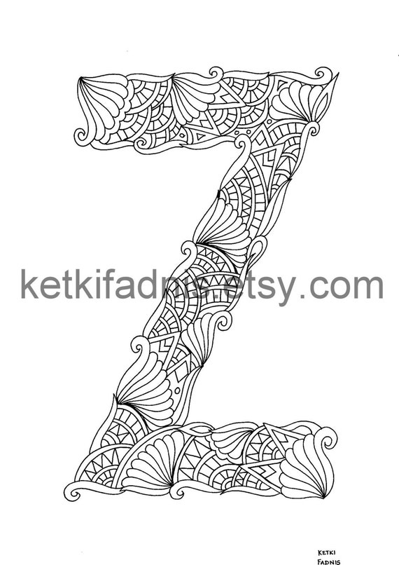 Letter Z Coloring page Instant PDF Download Alphabet