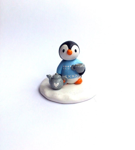 Miniature Penguin. Pottery penguin cup of tea penguin teapot