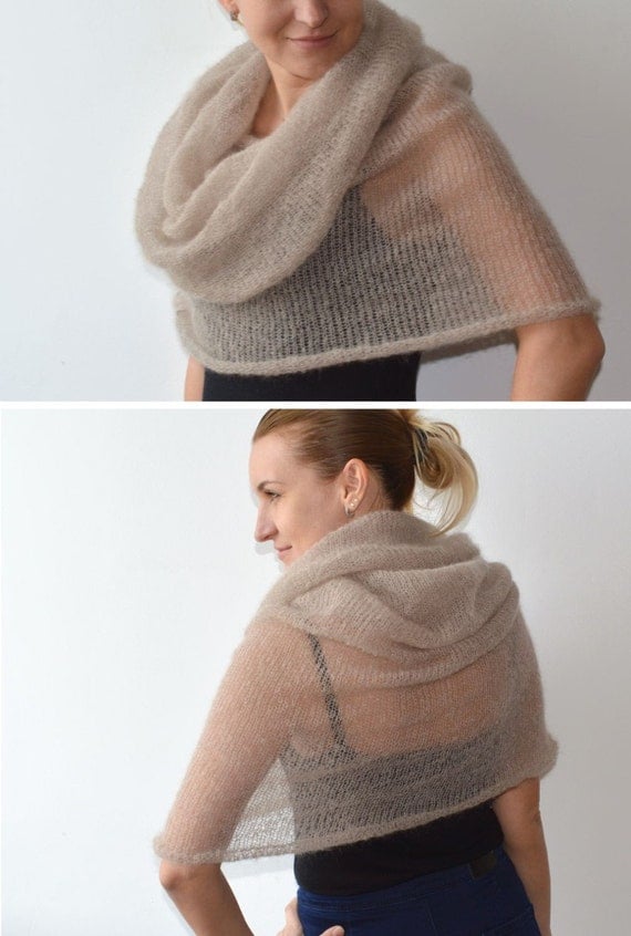 Beige scarf knit mohair infinity scarf mohair shawl knit