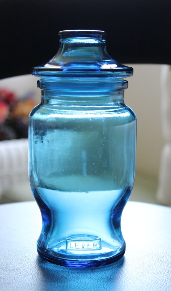 Vintage Teal Blue Apothecary Jar Canister Jar Tight Seal Lid