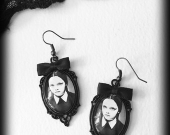 Wednesday Addams Earrings, Gothic Jewelry, Glass Cameo Earrings, Addams Family, Alternative Jewelry, Gothic Gift For Her, Handmade Jewellery