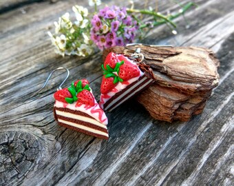 Polymer cakes Fruit earrings Strawberry cake Food jewelry Miniature food Birthday cake Sweet earrings Strawberry Gifts for girlfriend Gifts