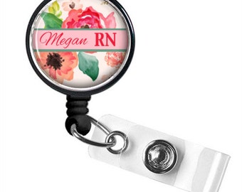 Watercolor Floral ID Badge Reel Holder Style 648