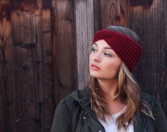 Crimson Red Knit Headband // Boho Knit Turband // Boho Winter Accessories Headbands//Stocking Stuffer// Gift