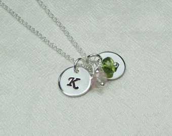 Monogram Necklace, Initial Necklace Sterling Silver, Birthstone Necklace, Personalized Mothers Necklace, Personalized Jewelry Gift for Mom