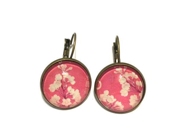 Cherry Blossoms - 1962 Japanese Stamp-Postage Stamp Jewelry - Vintage Postage Stamp Earrings - French Clip Earrings in Antique Bronze Finish