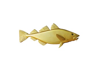 Golden Cod wood carving, 30'' home decor, wall decor, nautical decor, coastal living, New England decor beach decor, marine decor