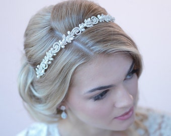 Freshwater Pearl Headband, Rhinestone Wedding Headband, Pearl Bridal Headband, Bridal Headpiece, Bride Headband, Headband for Bride ~TI-3256