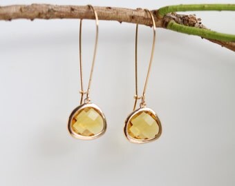 Yellow Citrine Quartz Earrings - Gold Dangle Earrings - Drop Earrings - Birthstone Earrings - Citrine Earrings - Citrine Jewellery