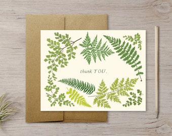 Illustrated Fern Thank You Card with Kraft Envelope