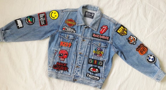 Items similar to Patched Denim / Reworked Vintage Jean Jacket with ...