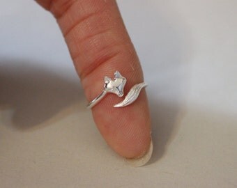 Sterling Silver fox toe ring, fox midi ring, midi rings, knuckle ring, animal ring, above the knuckle ring, simple ring summer beach