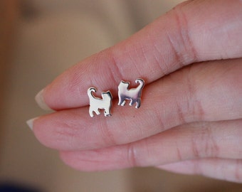 Cat Stud Earrings, Sterling silver Cat Earrings, Tiny Stud Earrings, Animal Stud Earrings, Kitty Earrings, Children Earrings, cat lover