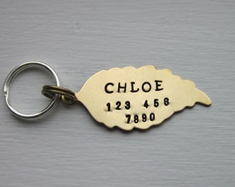 Pet ID Tag - Dog ID Tag - Cat ID Tag - Bridle Tag - Hand Stamped Brass Leaf Tag