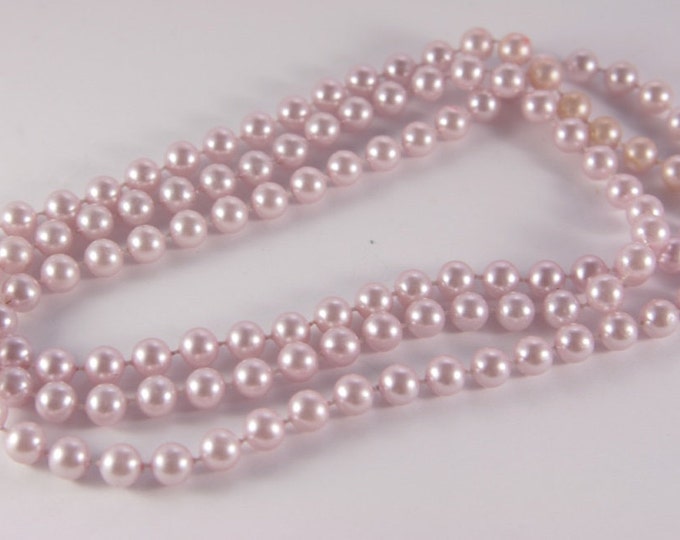 Pastel Pearl Necklace Lilac Pearls Necklace Long Three Strands Necklace
